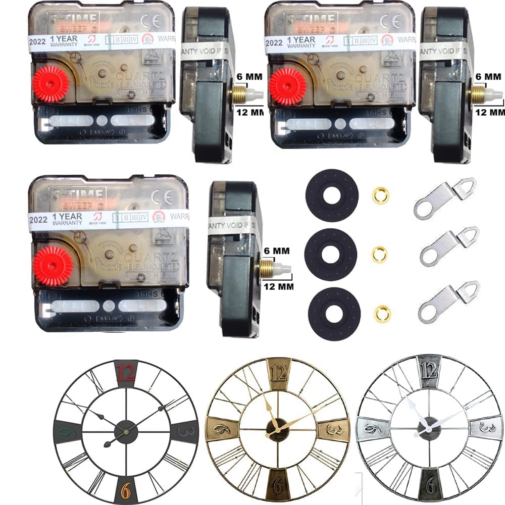 QEWINOX® A Product of 3 SONAM Quartz Sweep Silent Movement Machine for Wall Clock (Hands house-12.2cm,minuted-26.3cm, second-14.2cm) (Made in India 100%) (Gold,Black,Red,Silvar) 1