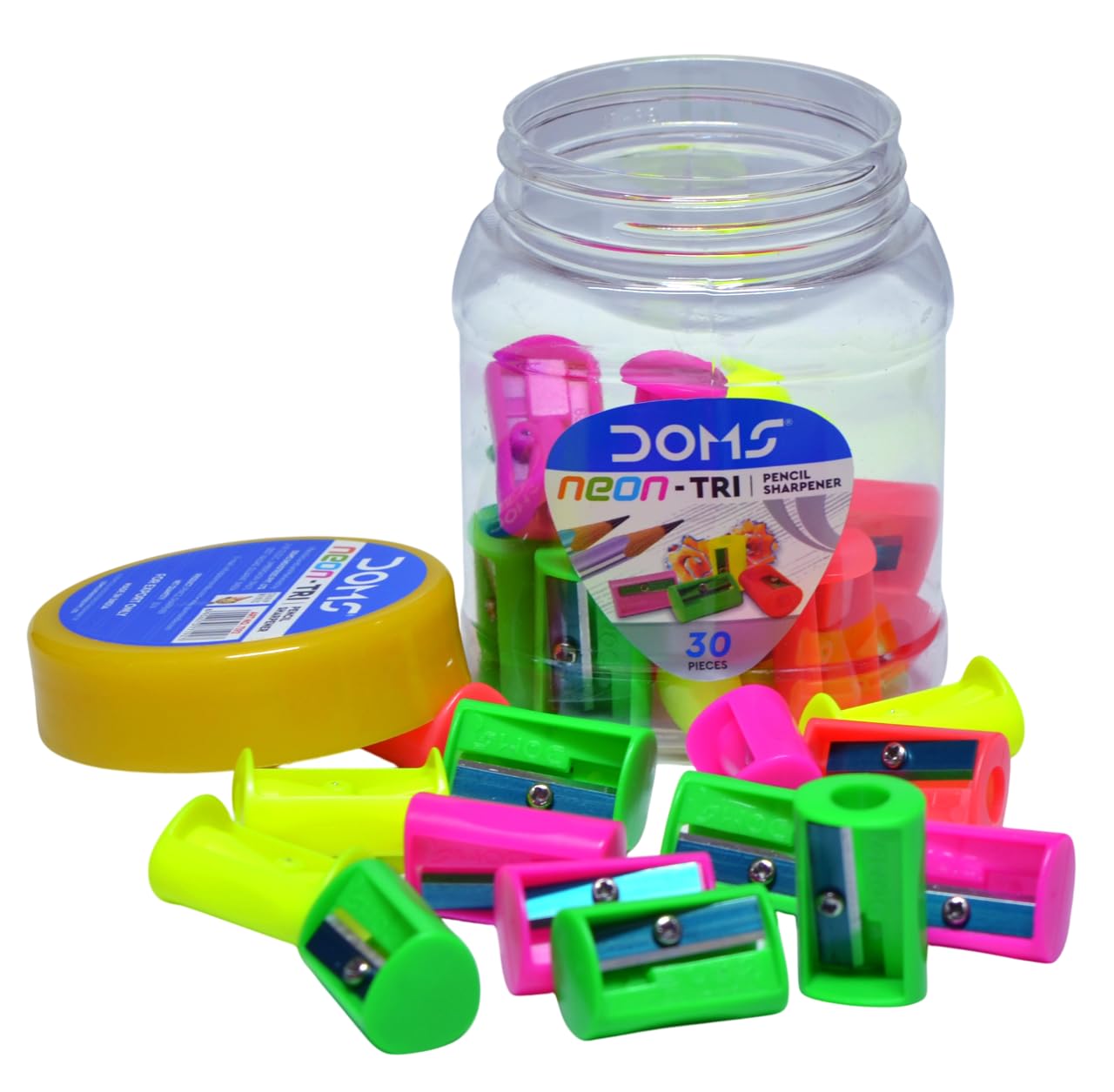 Doms 7192A Neon-Tri Pencil Sharpener Jar 30 Pcs