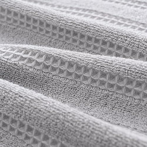 Miniatura 8 de Toallas de mano a rayas grises de punto gofre, 100% algodón, tejido de rizo de secado rápido, toallas de cocina ultra absorbentes y ligeras (2