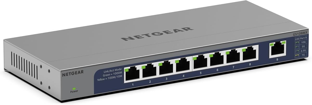 Conmutador NETGEAR (GS108MX) Ethernet de 10 GB, puertos multigigabit 10G, puertos SFP+ de 1 gigas, protección Prosafe, soporte perfecto de por vida, posición de escritorio o en rack