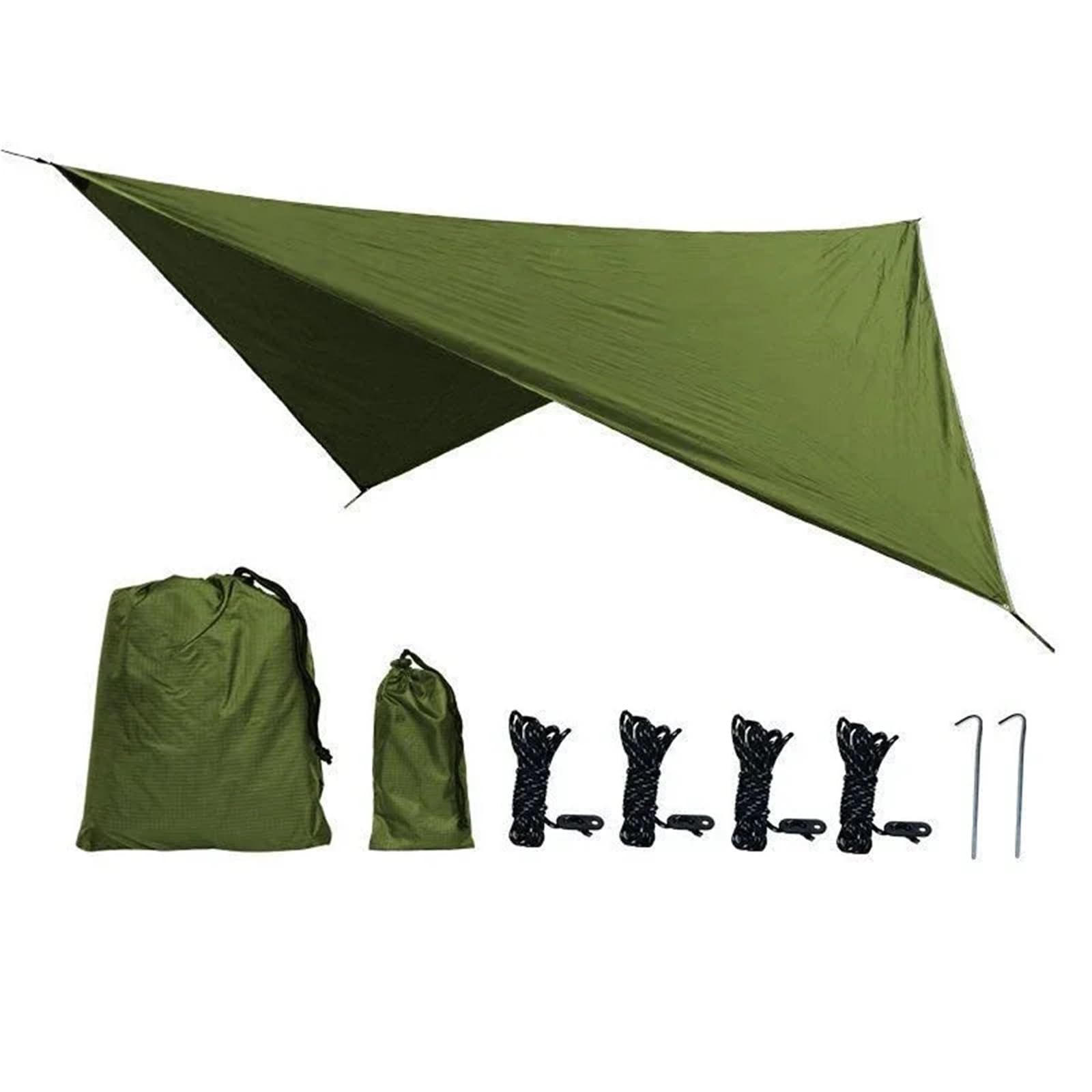 350x280cm Waterproof Tarp Tent Shade Outdoor Camping Hammock Rain Fly UV Garden Awning Canopy Sunshade Ultralight(Green)