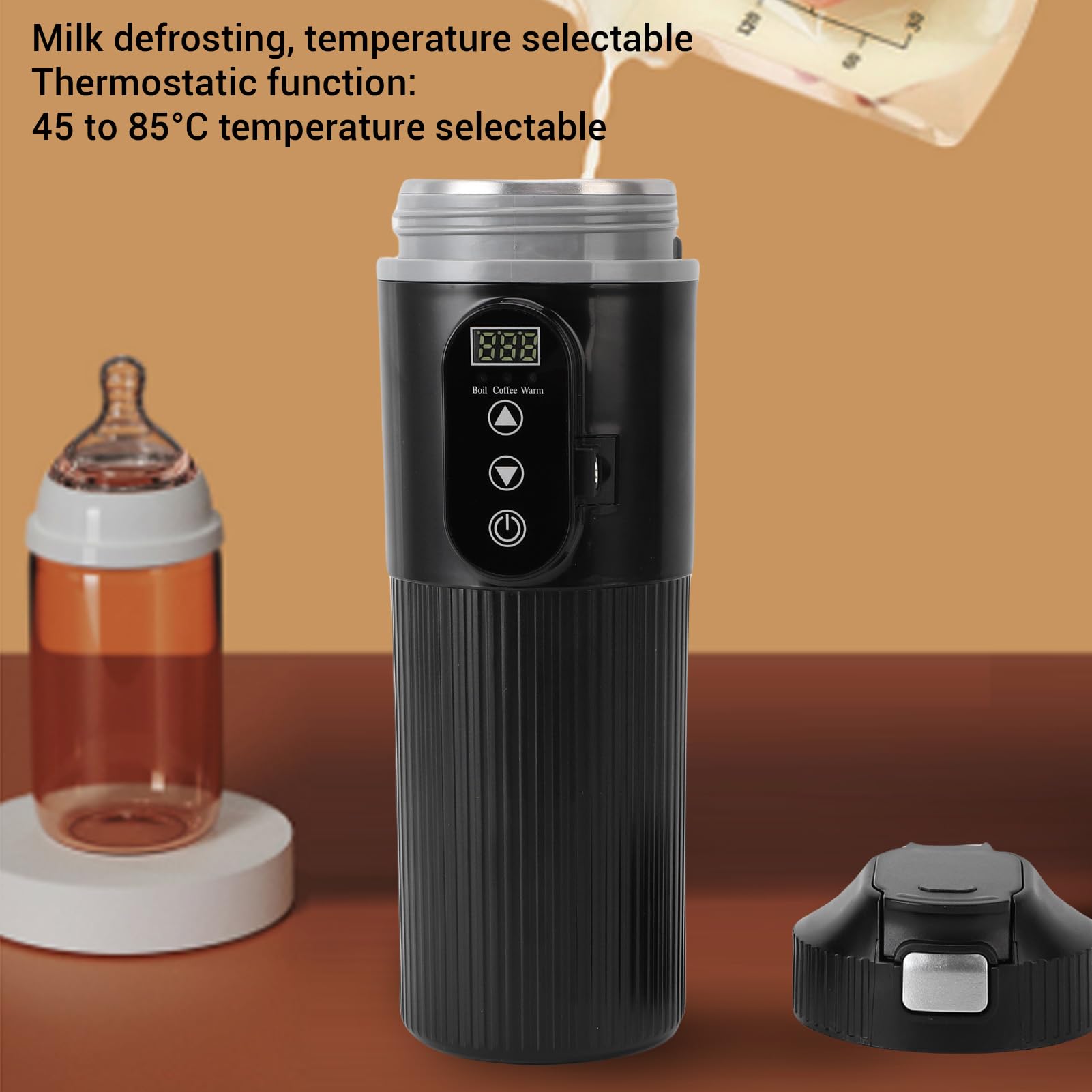 banapoy Copa de Calefacción de Automóvil Portátil, Caldera de Agua de Hervidor de Automóvil 12V 24V, 500Ml Hervda de Viaje Eléctrico con Filtro de té, Taza de Camión para Leche café