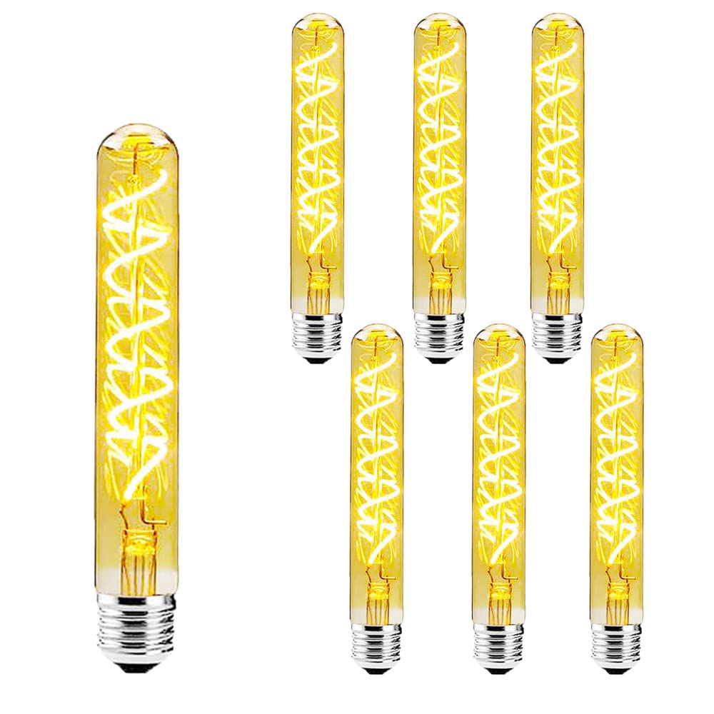 BANGSHUO Pack of 6 E27 6w T30-185mm LED Edison Vintage Filament Dimmable Tube Bulb(60W Halogen Bulb Equivalent) E27 Retro Tube 600LM Warm White 2700k