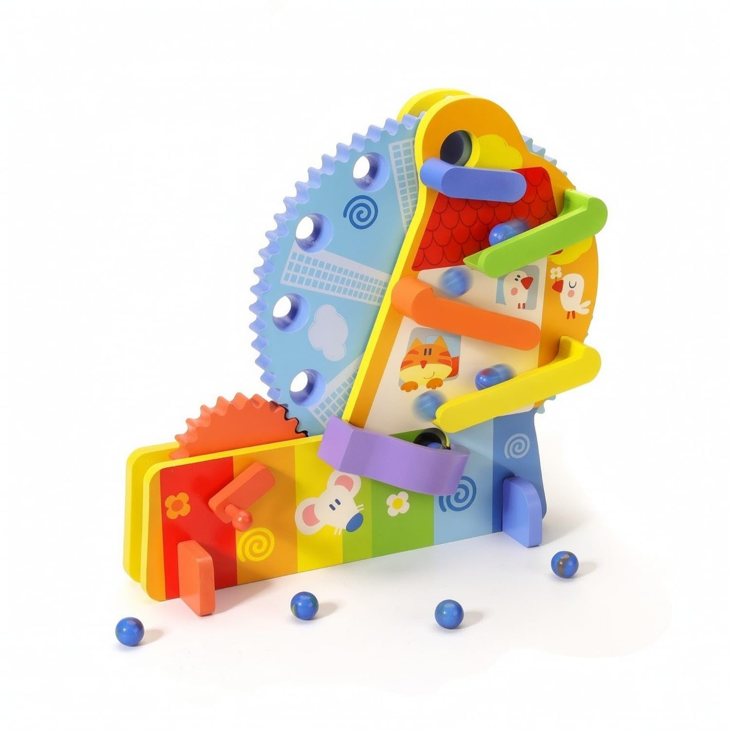 Tabletop Wooden Marble Run Freestanding Ball Run Toy with Marbles Smooth Wooden Ball Tracker Colorful for Toddlers, Kids, Playroom, Classroom, Preschool, Ferris Wheel-picture-28