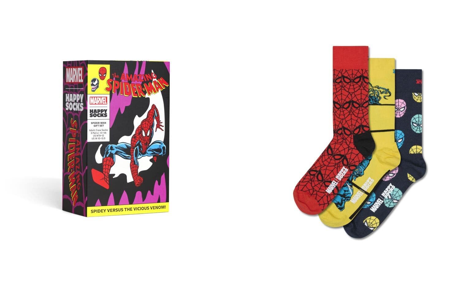 Happy Socks Coffrets cadeaux Marvel et Spider-Man pour les amateurs de bandes dessinées et les fans, 36-40 & 41-46