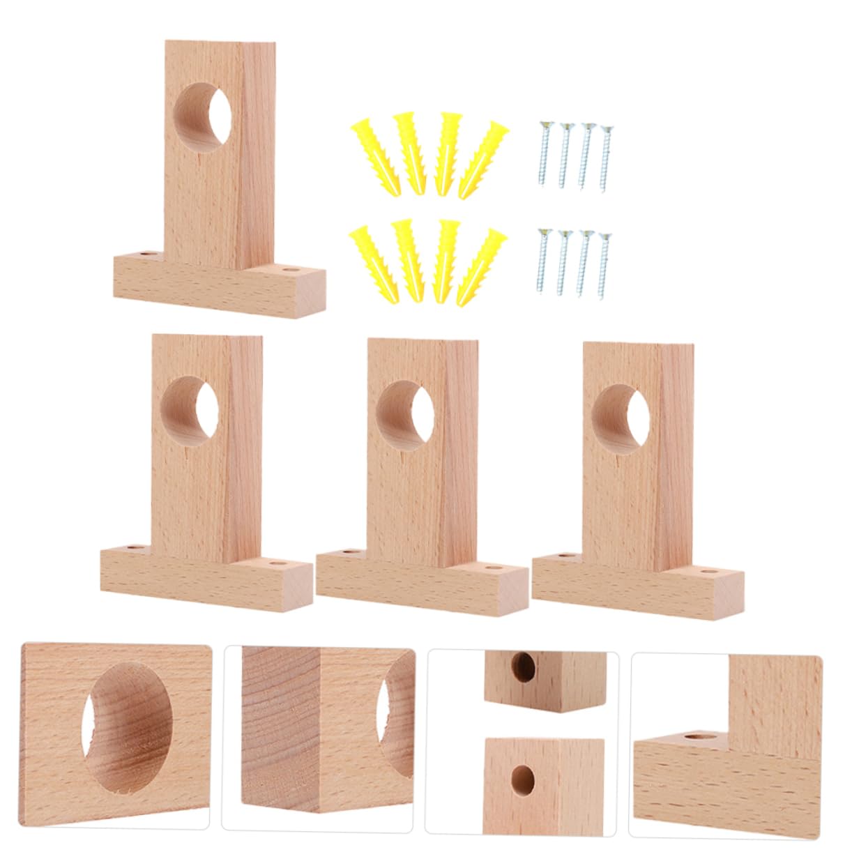 Supporti per Bastone in Legno Beige 4 Pezzi, Staffa Resistente e Pesante per Bastoni Tende, Adatti per Casa e Dormitorio