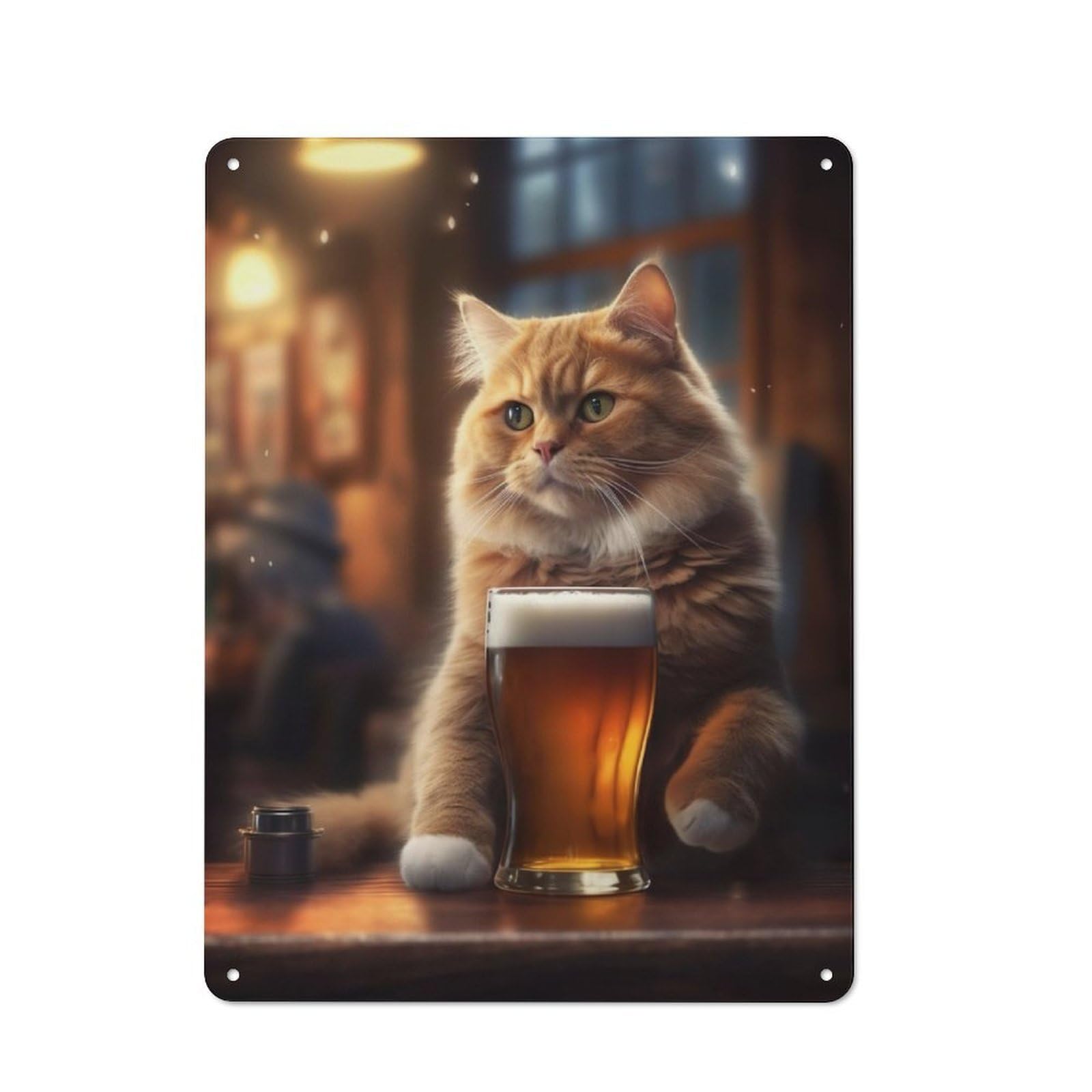 Junmoney Cat Pub Beer Rustic Metal Plaque 40X30cm For Studio Or Craft Room, Housewarming Present For People Styling Studio And Craft Room