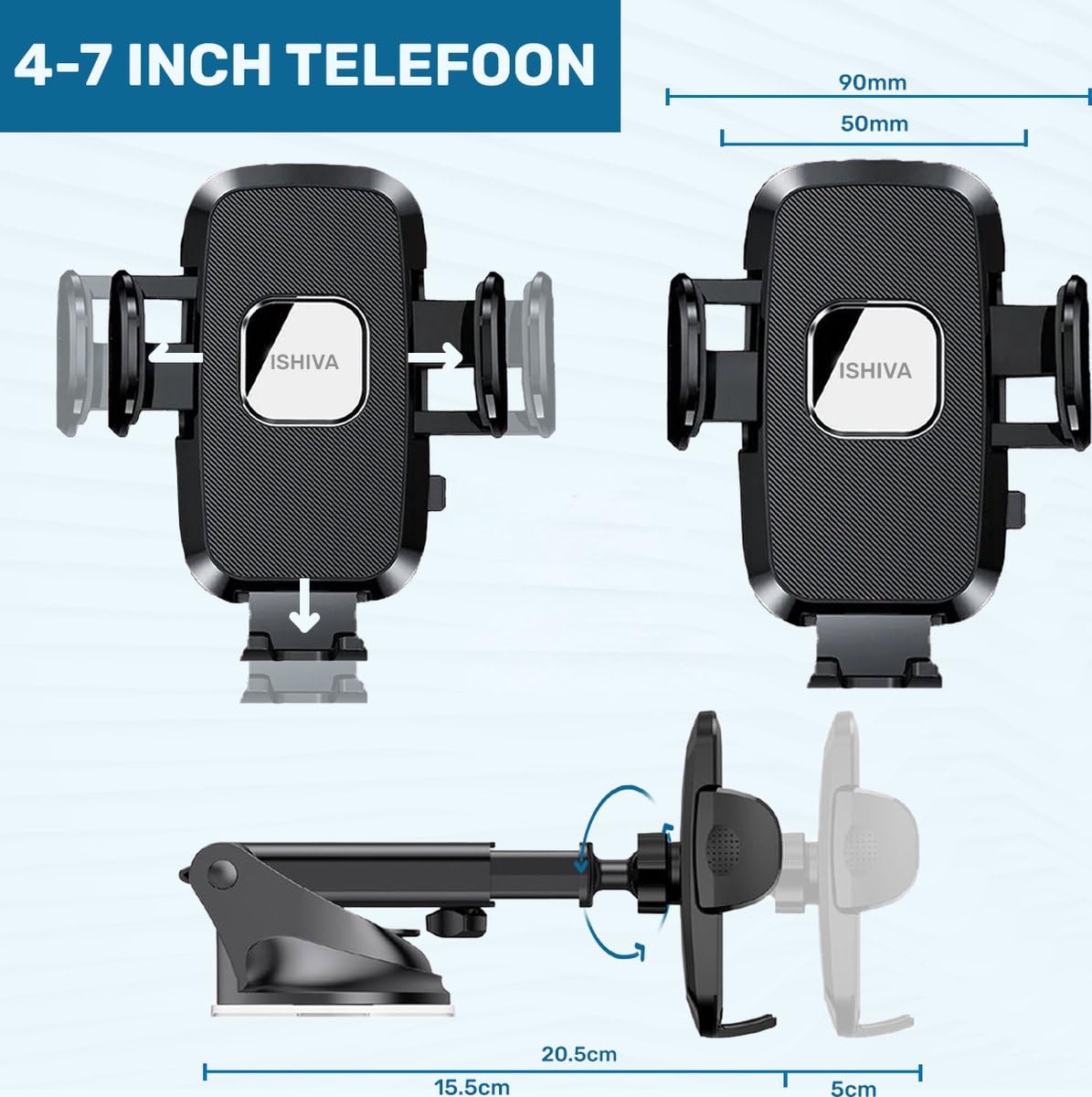 Ishiva uchwyt samochodowy na telefon 3 w 1 z mocną przyssawką, uniwersalny uchwyt na telefon komórkowy obracany o 360°, do deski rozdzielczej, kratki wentylacyjnej, przedniej szyby,