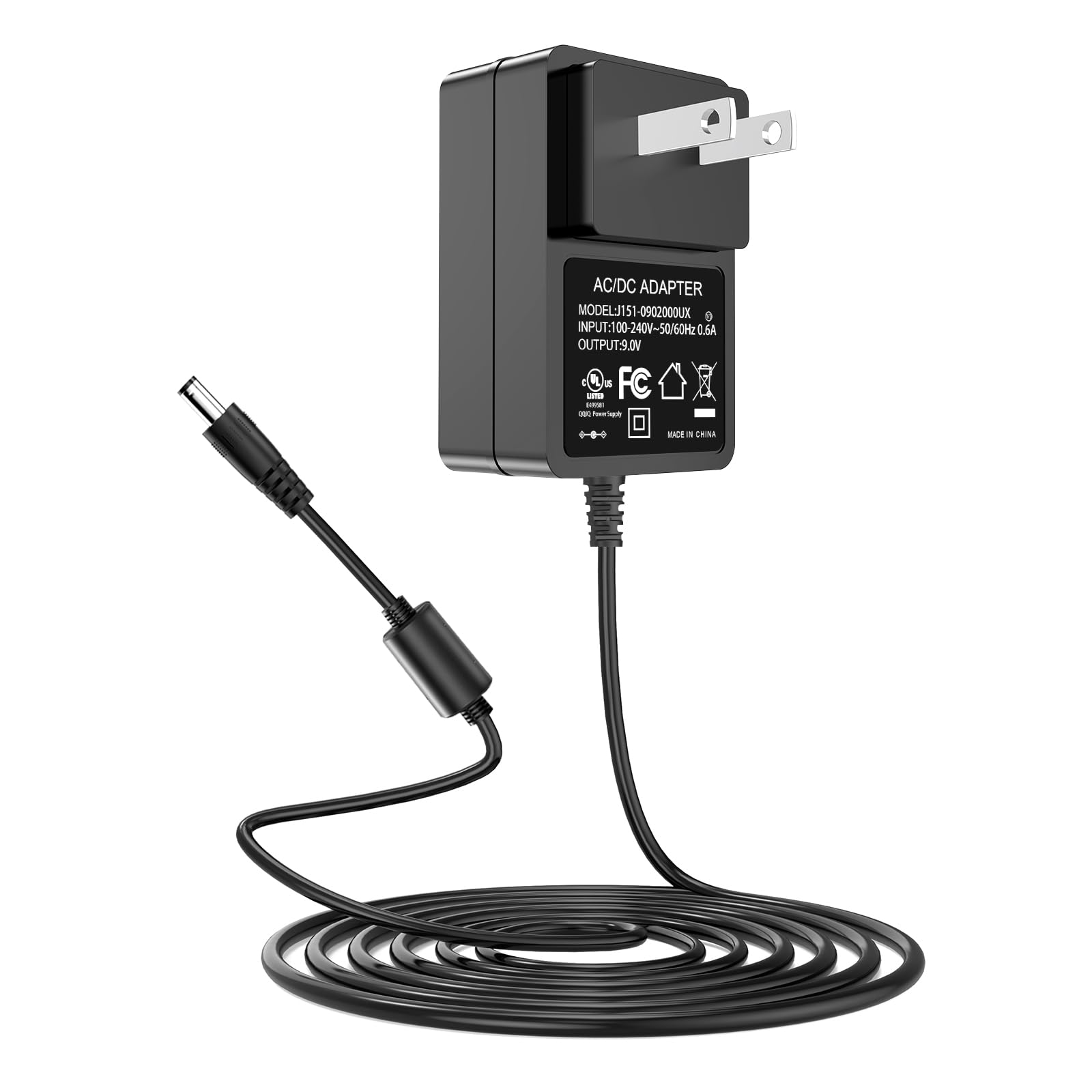 Guitar Pedal Power Supply, UL Listed 9V DC Power Supply Center Negative Compatible with Boss Roland Vox Stomplab JOYO Wah Pedals Casio Keyboards Behringer Musical Instruments 9Vdc Power Cord