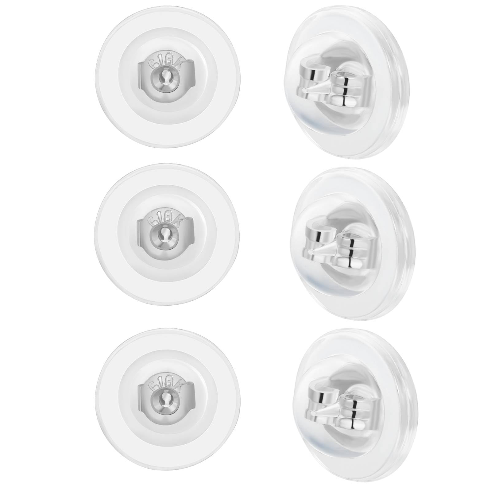 Earring Backs for Droopy Ears,JIACHARMED 18K Gold Silicone Earring Backs for Studs Large Earring Lifter Backings Clear Rubber Earring Support Backers for Heavy Earrings Soft Back, 6pcs White Gold