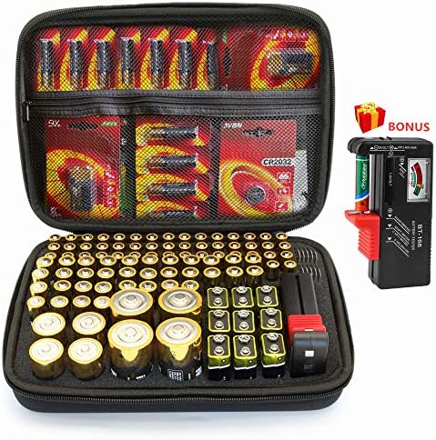 Surdarx 120+ Battery Organizer Storage Bag Hard Case Carrying Case Box Holder (Not Included Batteries)