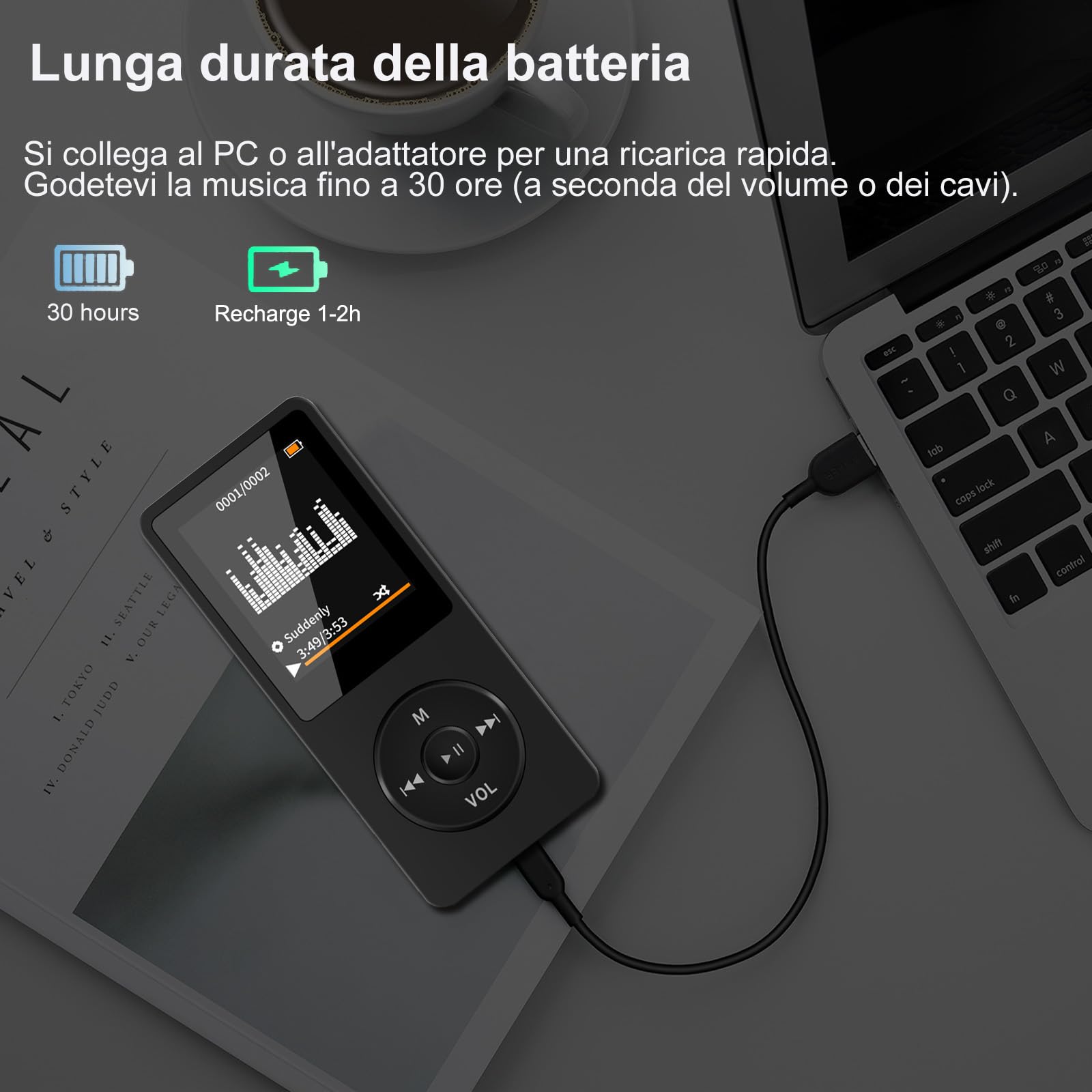 Lettore MP3 Bluetooth, 32GB Lettore MP4 Portatile HiFi Lossless Sound, MP3 Player Musicale Lettore con radio FM/Registratore Vocale/Video/E-Book, Suppota TF Fino a 128G (Cuffie Incluse)