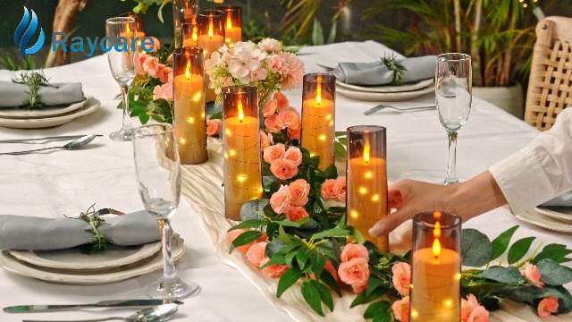 Image of Raycare Flameless Candle with Remote Timer - 5 Flickering Acrylic Battery Operated LED Pillar Candles with Embedded Star String for Christmas, Home Decor, and as a Gift(Grey)