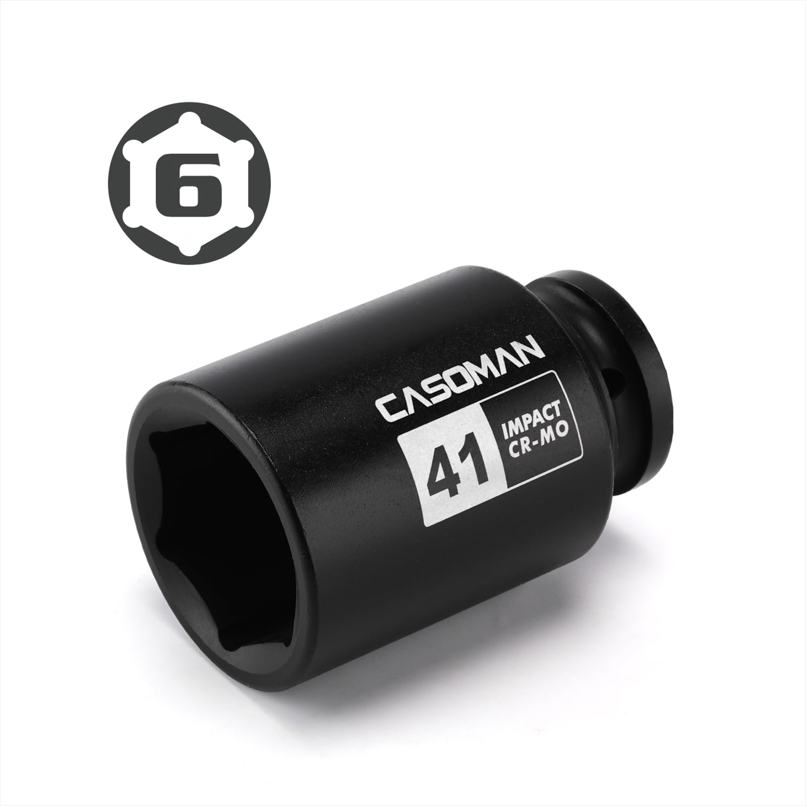 CASOMAN Enchufe de impacto profundo de 3/4 pulgadas, 41 mm, vaso de impacto jumbo, métrico, 6 puntos, CR-MO, acabado de fosfato negro