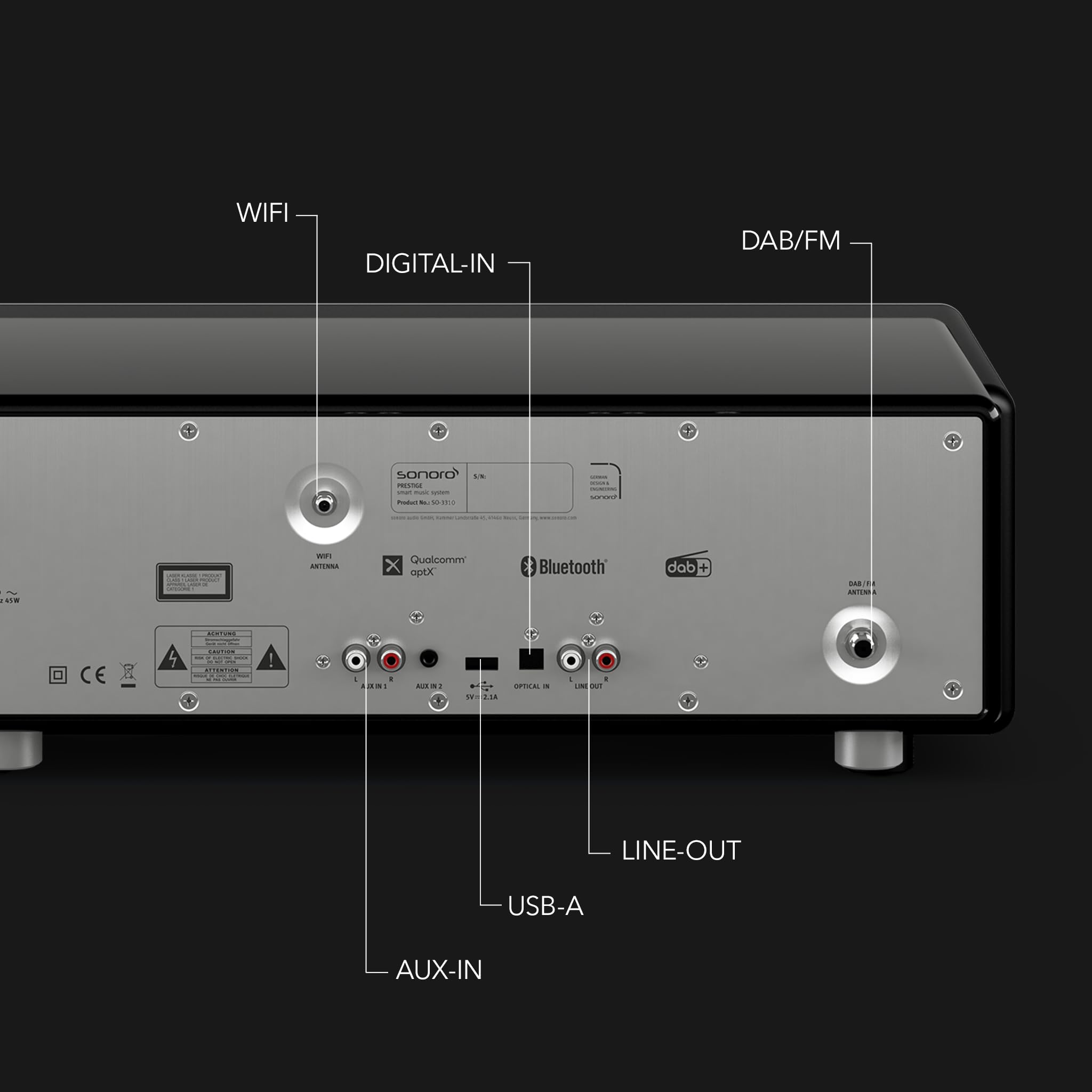 Sonoro Prestige - Système stéréo compact avec lecteur CD, Bluetooth et radio Internet (FM, WLAN, DAB Plus, Spotify, Deezer), couleur : graphite mat