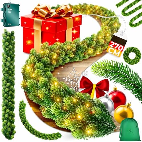 KESSER 2.7M Long LED Christmas Garland Dense and Timer, Realistic...
