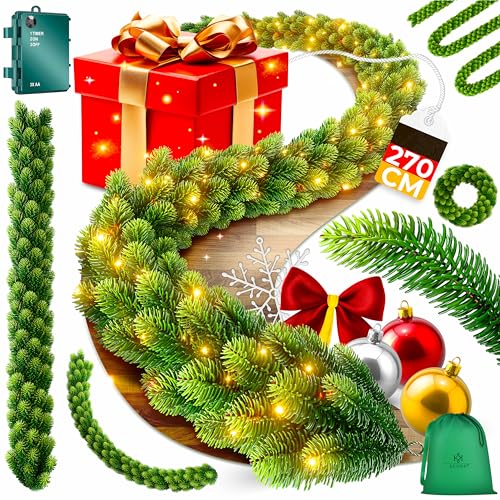 KESSER® Weihnachtsgirlande LED 2,7m lang | dicht + Timer –...