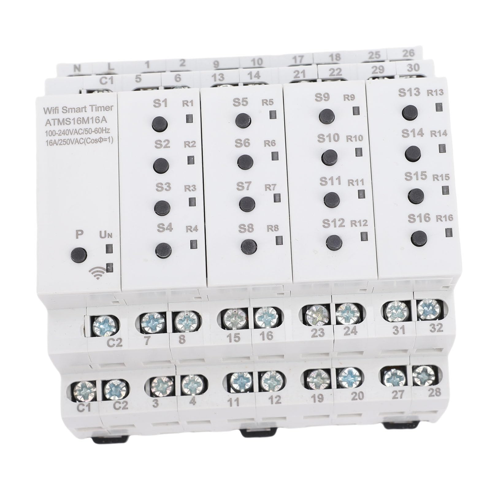 Fafeicy Interruptor Inteligente WiFi, Interruptor Temporizador Inteligente de 16 Canales 16A con Interruptores Externos, Control de Voz a Través de la Aplicación Móvil para Asistente