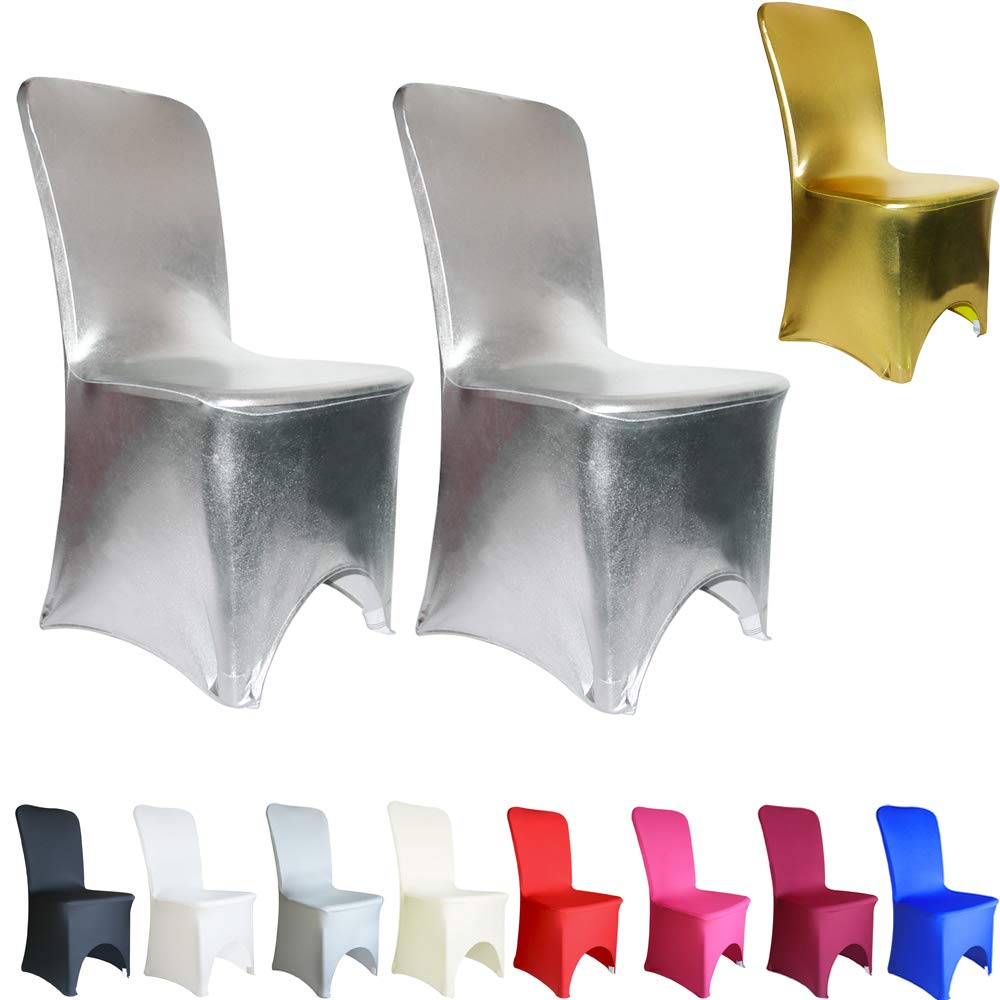 Time to Sparkle 4pcs Gilding Chair Cover Spandex Universal Stretch Slipcovers Wedding Banquet Party, Metal Silver-Arched