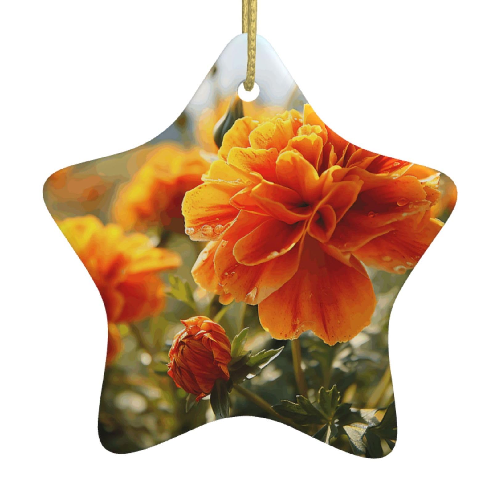 Fodpand Women's White Marigold Flower Autumn Flowers Christmas Ornaments 2025, Gift Exchange For Men, Collectible Ceramic Ornament Star Hanging Ornaments For Christmas Tree Decoration