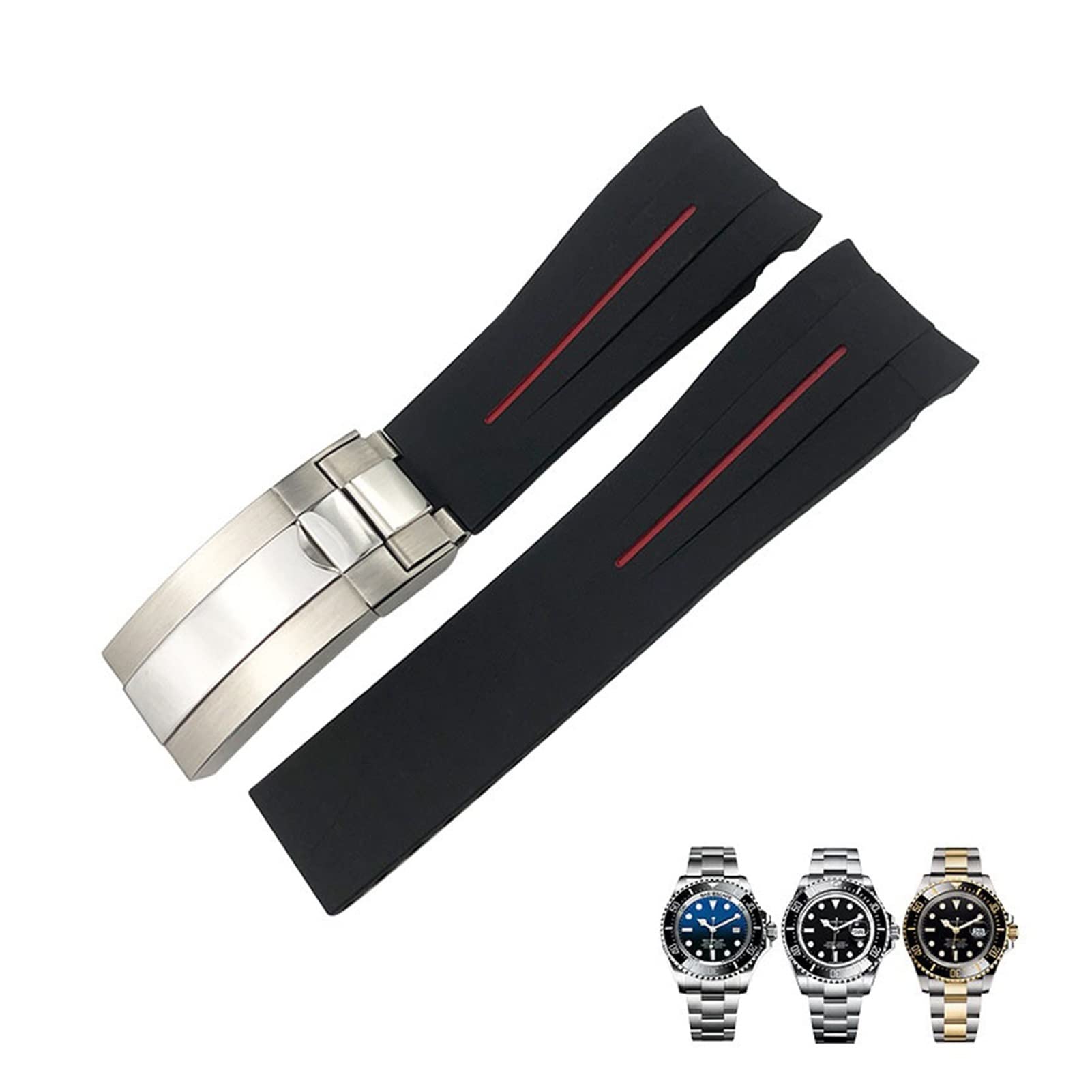21mm Silicone Rubber Watch Band Replacement Compatible With Role Rolex DEEPSEA Sea-Dweller 126660 Blue Black Diving Sport Strap Free Tools