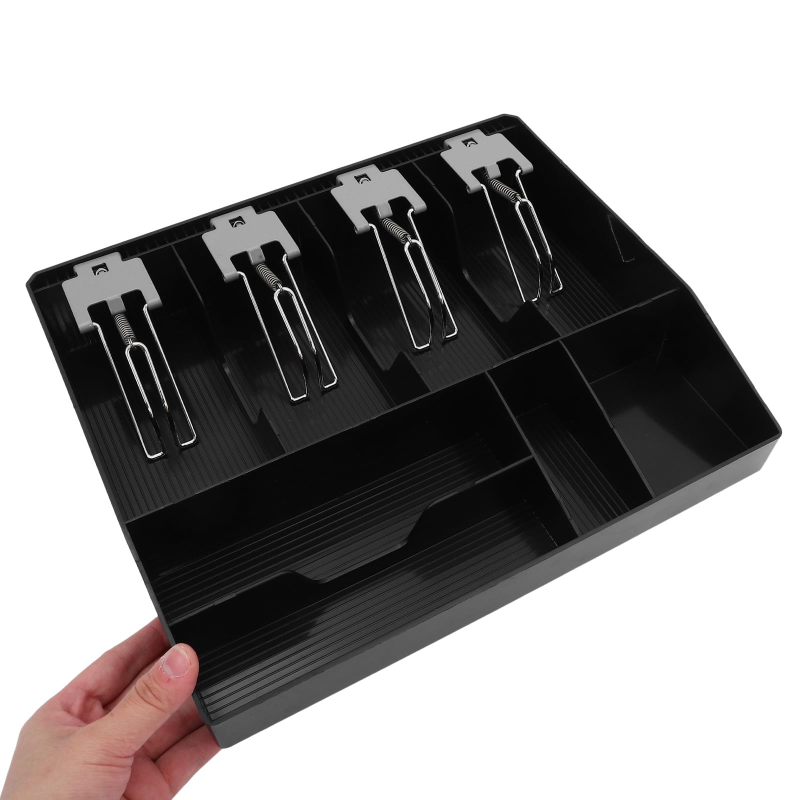 Mipcase Kassenschublade für Geschäfte und Supermärkte mit 3 Fächern für Geldscheine und 3 Münzfachern aus Abs und Metall zur Organisierten Bargeldaufbewahrung mit Clip