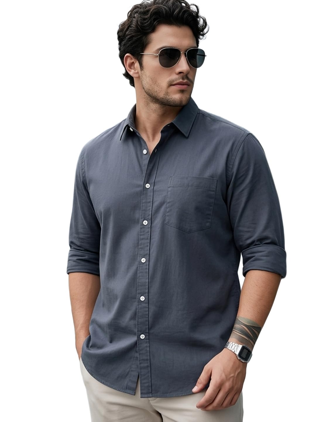 urbano plus Men's Cotton Full Sleeve Regular Fit Casual Solid Shirt-picture-27
