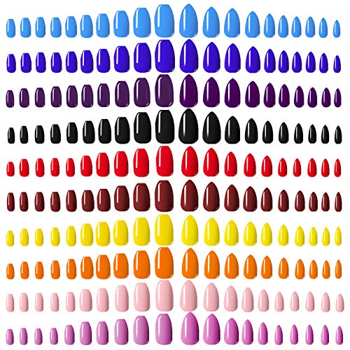 Cosics Ten Colors False Nail Tips, 200pcs Ballerina & Stiletto Press On Nails, 10 Mixed Colored - 10 Sizes - 2 Shapes Fu