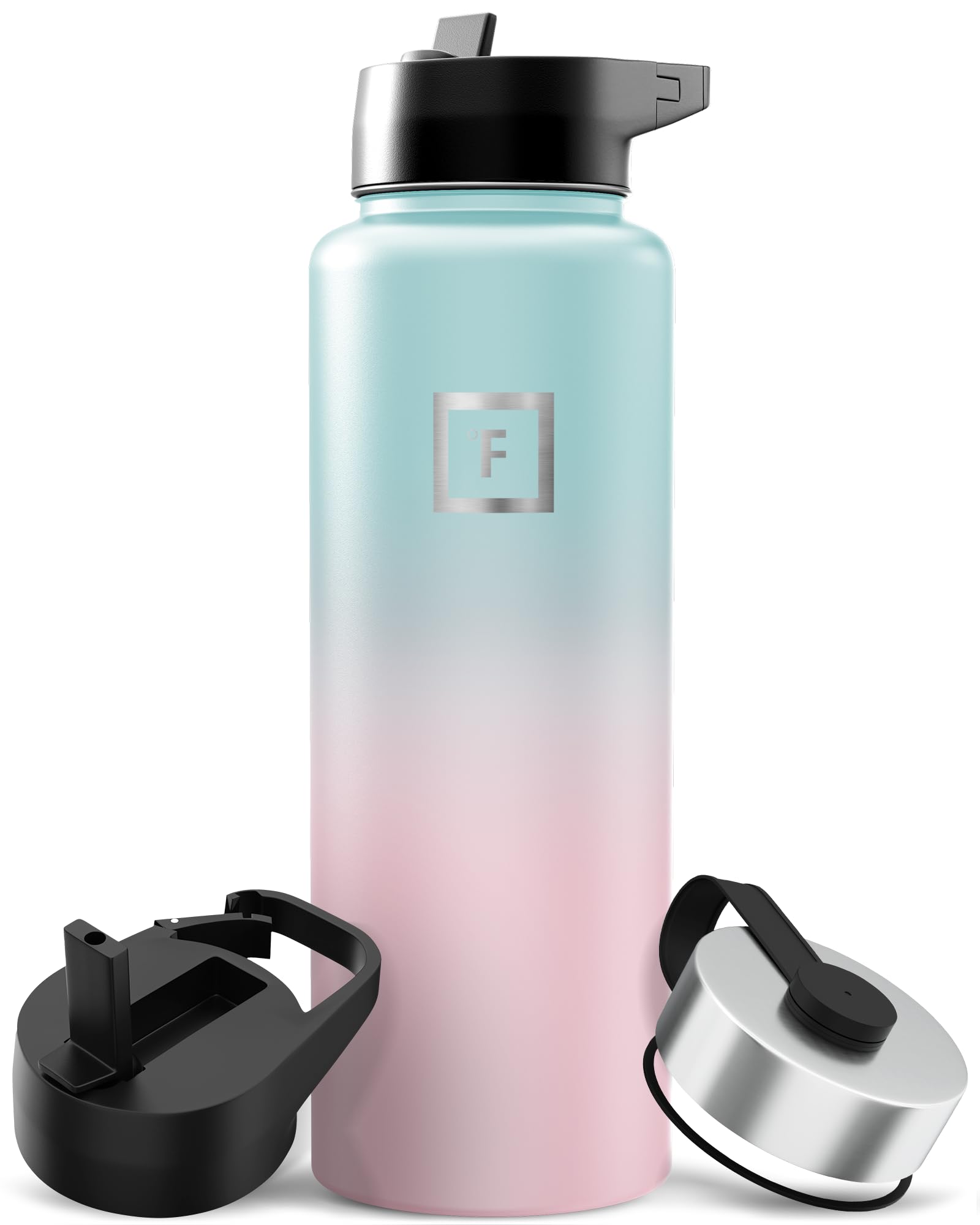 IRON °FLASK Camping & Hiking Hydration Flask with Straw, Wide Mouth Insulated Stainless Steel Sports Water Bottle - 40 oz Bubble Gum