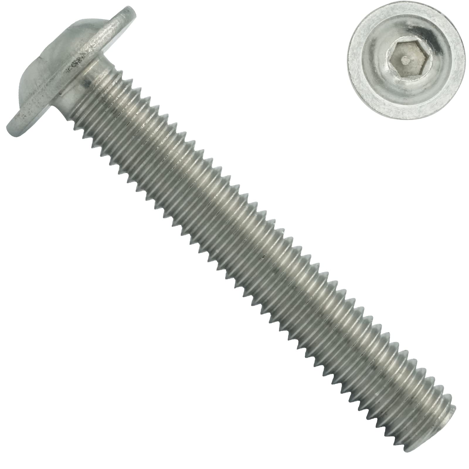 Linsenkopfschrauben mit Flansch und Innensechskant (ISK) - M6x70 - (10 Stück) - ISO 7380-2 - rostfreier Edelstahl A2 V2A - Vollgewinde - Flanschschrauben - Flachkopfschrauben - SC7380-2