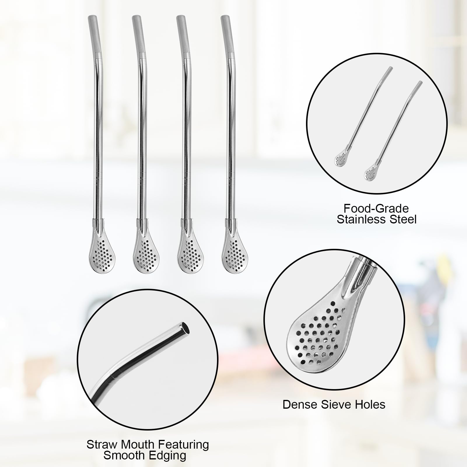 4Pcs Stainless Steel Straws with Filter Spoon, Filter Straw Spoon, Reusable Bombillas Straws Spoon with 2 Cleaning Brushes for Loose Tea, Coffee, Beverages — Amazon image 5