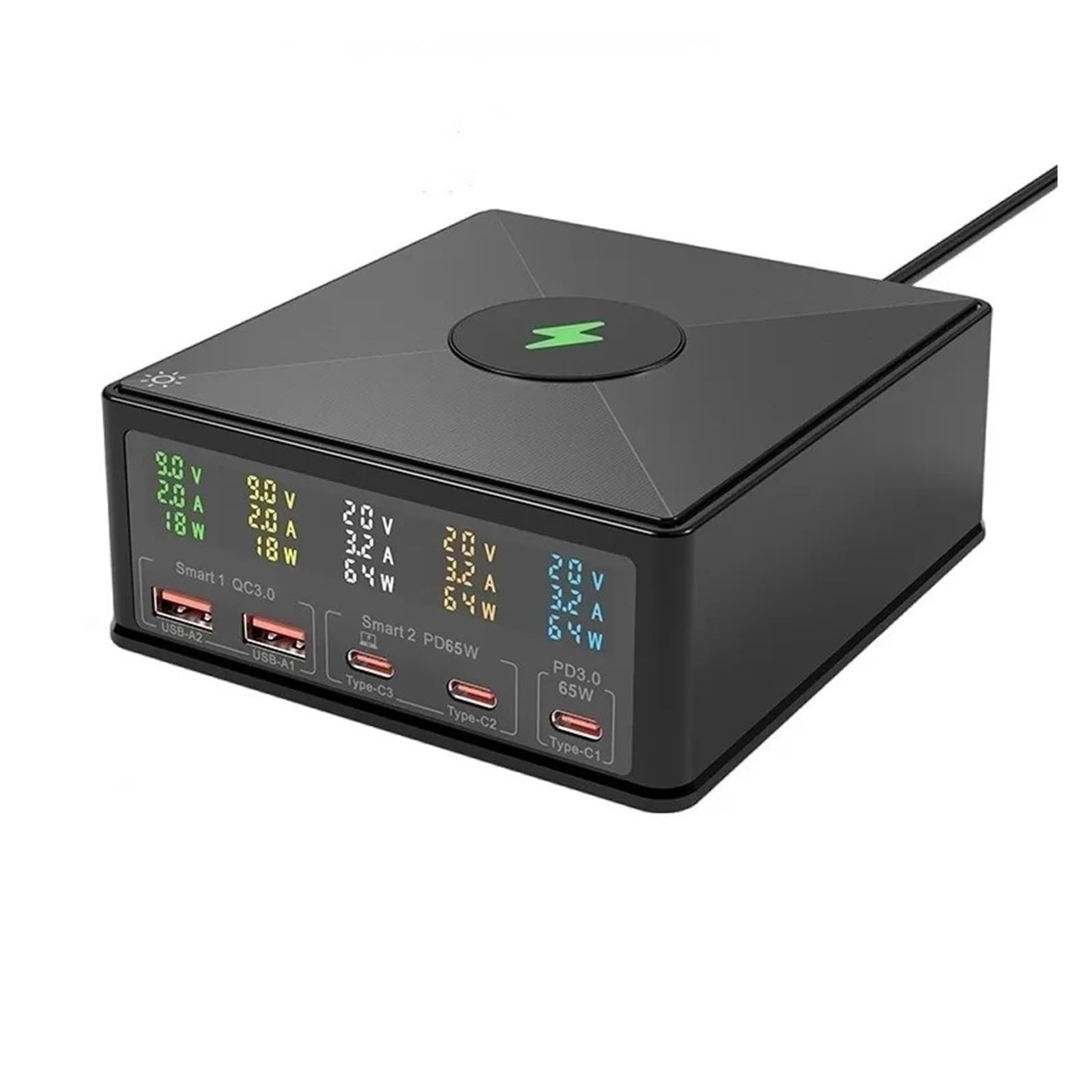 Stacja ładująca USB 160 W Bezprzewodowa ładowarka 15 W Wyświetlacz LCD USB-C QC3.0 PD Szybka ładowarka 65 W Uniwersalna kompatybilność