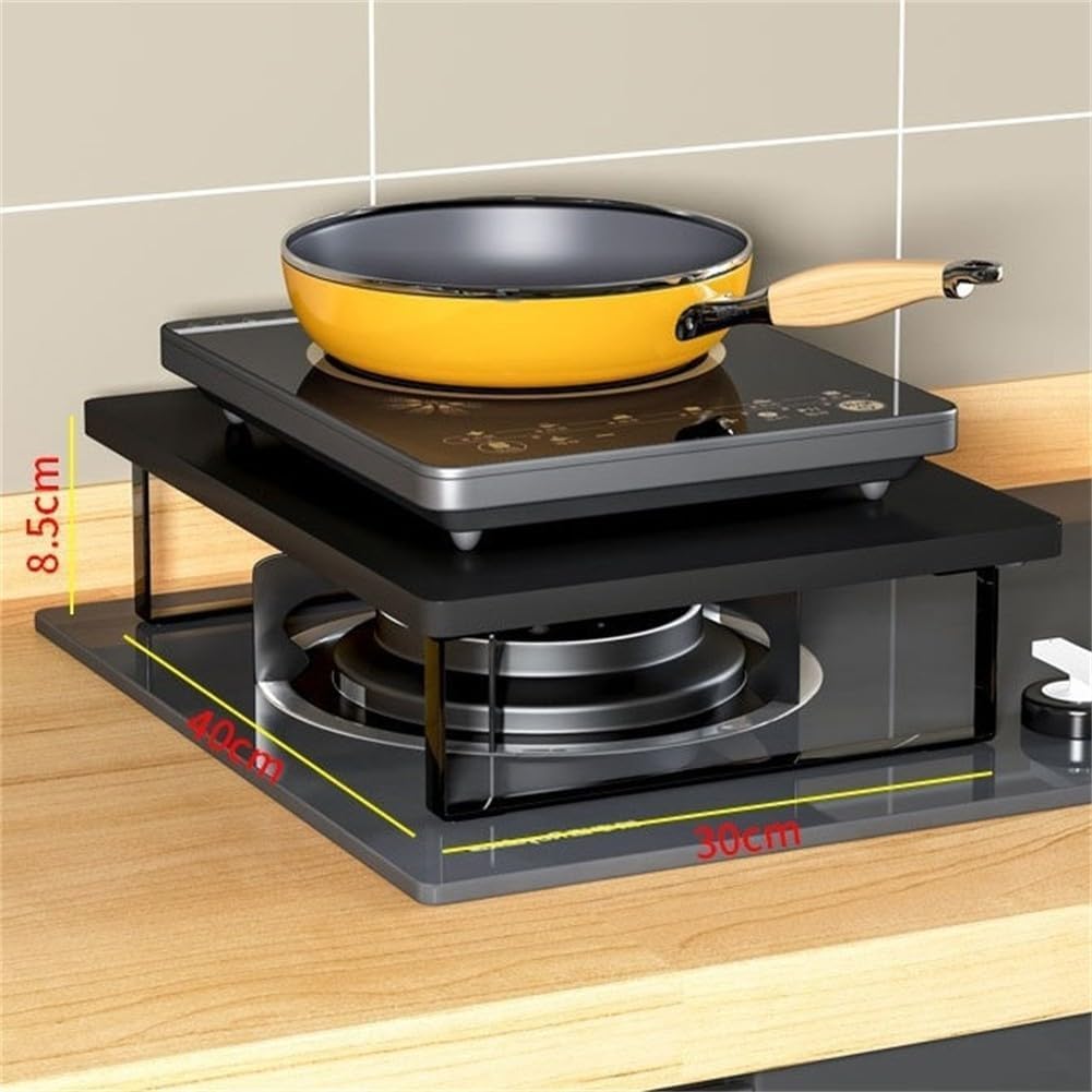 Supporto per forno a microonde in metallo e legno, organizer da cucina, con piedini antiscivolo, 30 x 40 cm, nero, bianco, giallo