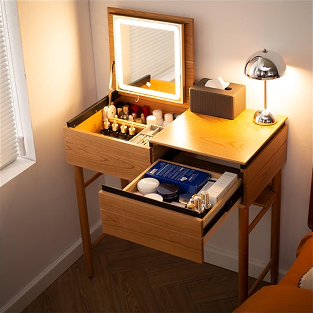 Schminktisch Schminktisch mit aufklappbarem Spiegel, Schubladen Vanity Table Set(Natural)