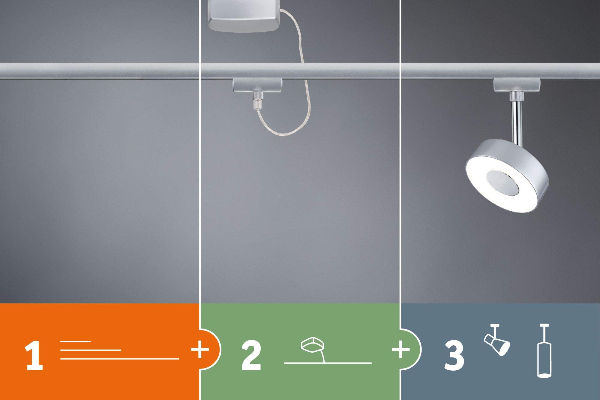 Paulmann 96900 LED lámpara de techo URail sistema de rieles juego de focos Tubo, lámpara de techo orientable spot 4 luces cromo mate 3000K blanco cálido 5 W