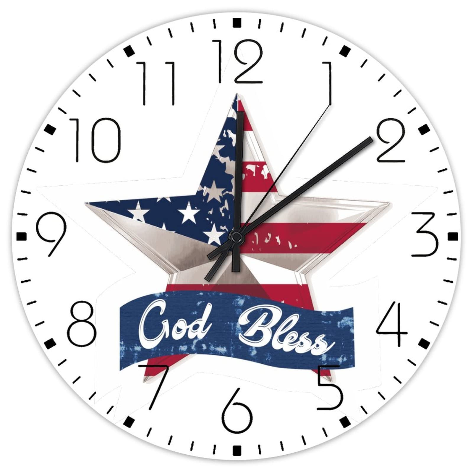 Horloge murale rustique God Bless en bois avec quartz de précision