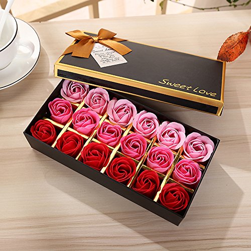 PEPECARE 18Pcs Rose Soap Flower Handmade Rose Scented Bath Soap Petals in Box (A)