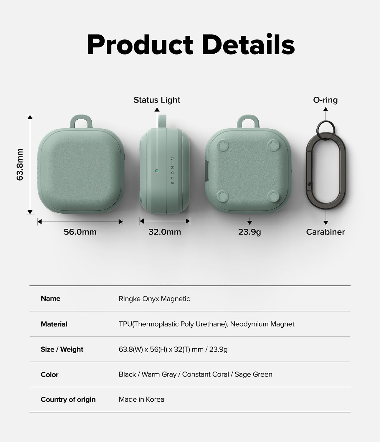 Ringke Onyx Funda Magnética para Samsung Galaxy Buds 4 Pro / 4 [Compatible con MagSafe] Previene Manchas de Grasa, Se Siente Bien en la Mano, Carcasa Antideslizante - Verde Salvia