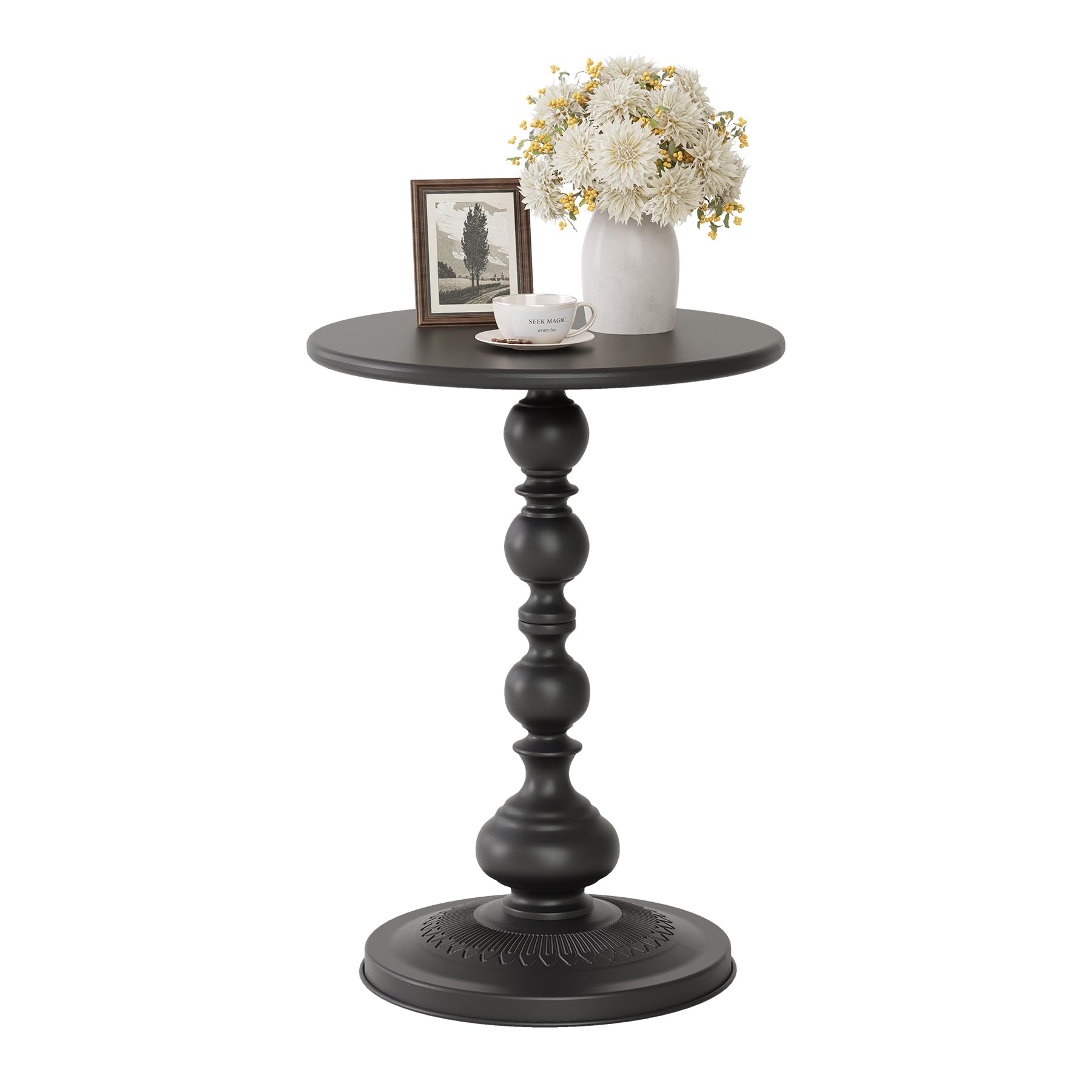 metal round side table, small drink table for small spaces, matte modern accent end tables coffee tables, pedestal tables for living room, bedroom, corners, and office, 21'' height (black)