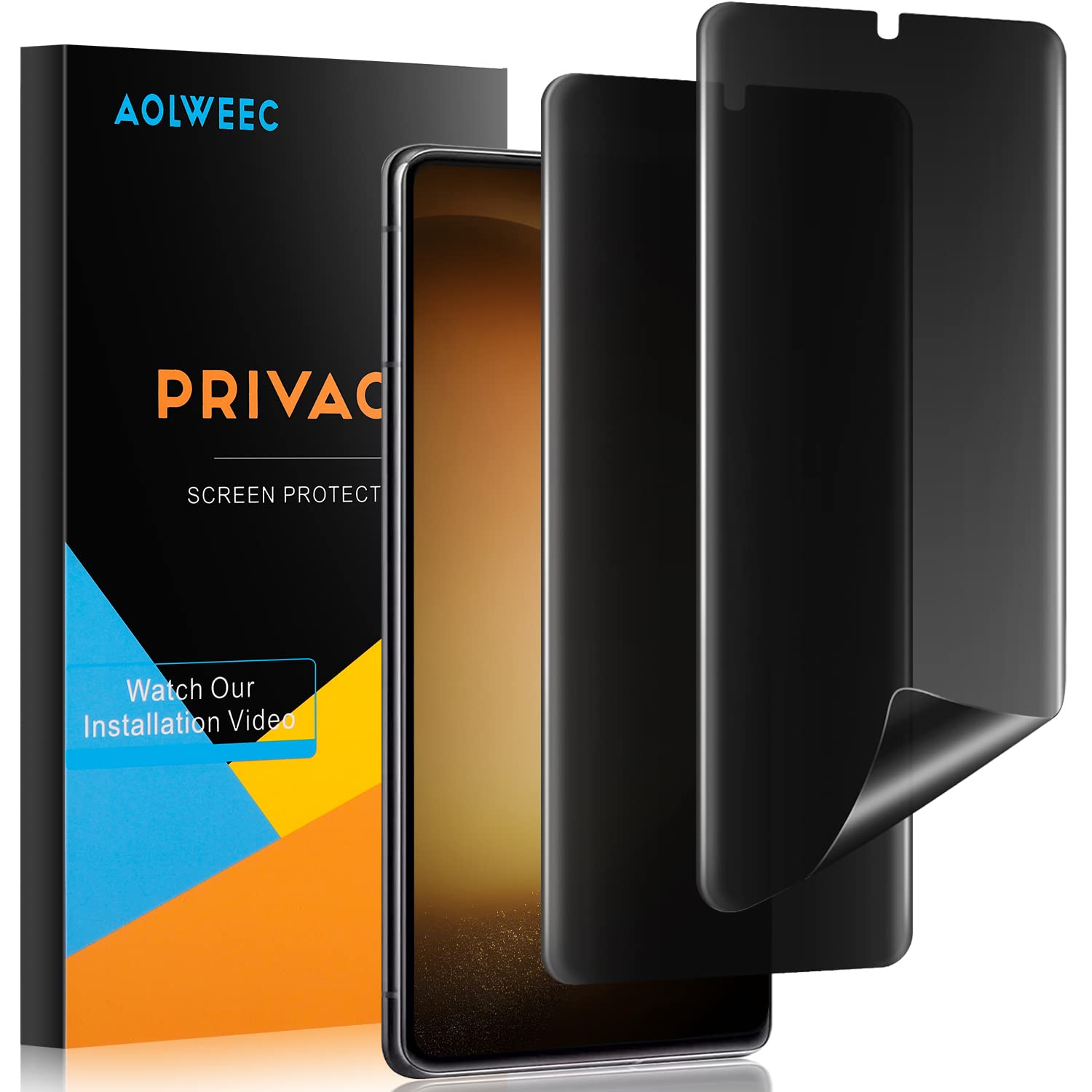 AOLWEEC [2 Pack] Galaxy S23 Plus 5G Privacy Screen Protector [Support Fingerprint Reader], Case Friendly, Anti Spy, Full Adhesive Flexible TPU Film [Not Glass] for Samsung Galaxy S23+ (6.6 Inch)