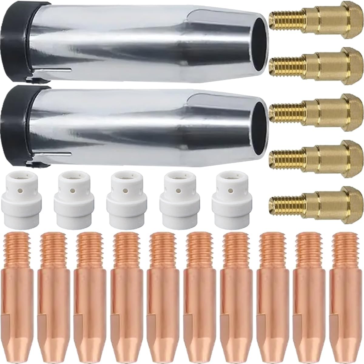 24KD MB24 Contact Tips Kits 0.8mm/0.30" Tip Conical Gas Nozzle Tip Holder Diffuser Fit 24KD MB24 MIG MAG Co2 Welding Torch Gun Consumables Easy Installation Accessories (22 Pcs)