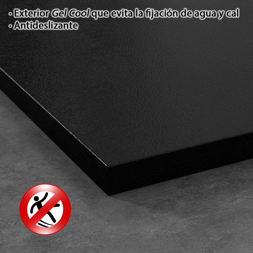 Plato Ducha Resina Semicircular Efecto Pizarra Extraplano, Resistente al Rayado, Antideslizante y Muy Agradable al Tacto. Ideal para Espacios Reducidos 80 x 80 Negro