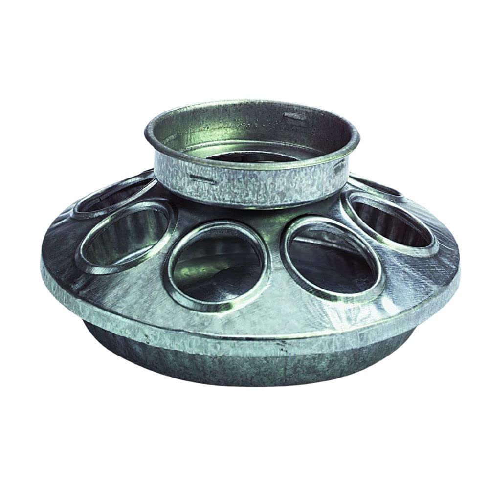 MILLER Little Giant Poultry Feeder Base, 32 oz, Galvanized Steel, Rust Resistant, Weatherproof, Easy-Refill Top, Tabletop Mount