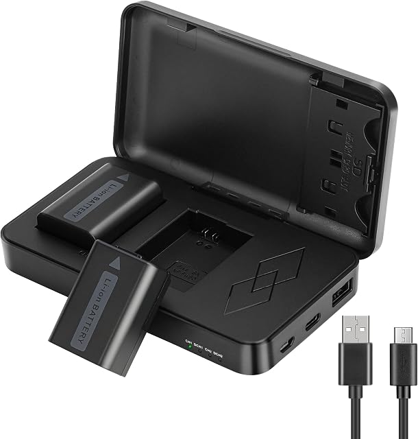 JYJZPB NP-FW50 Replacement Battery Charger Set Dual Channel Compatible for Sony Alpha A6000 A6400 A6500 A6300 A6100 ZV-E10 A7 A7II A7RII A7SII A7S A7S2 A7R A7R2 A5100, Camera Batteries Charger Case