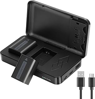 NP-FW50 Replacement Battery Charger Set Dual Channel Compatible for Sony Alpha A6000 A6400 A6500 A6300 A6100 ZV-E10 A7 A7II A7RII A7SII A7S A7S2 A7R A7R2 A5100, Camera Batteries Charger Case