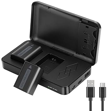 JYJZPB NP-FW50 Replacement Battery Charger Set Dual Channel Compatible for Sony Alpha A6000 A6400 A6500 A6300 A6100 ZV-E10 A7 A7II A7RII A7SII A7S A7S2 A7R A7R2 A5100, Camera Batteries Charger Case