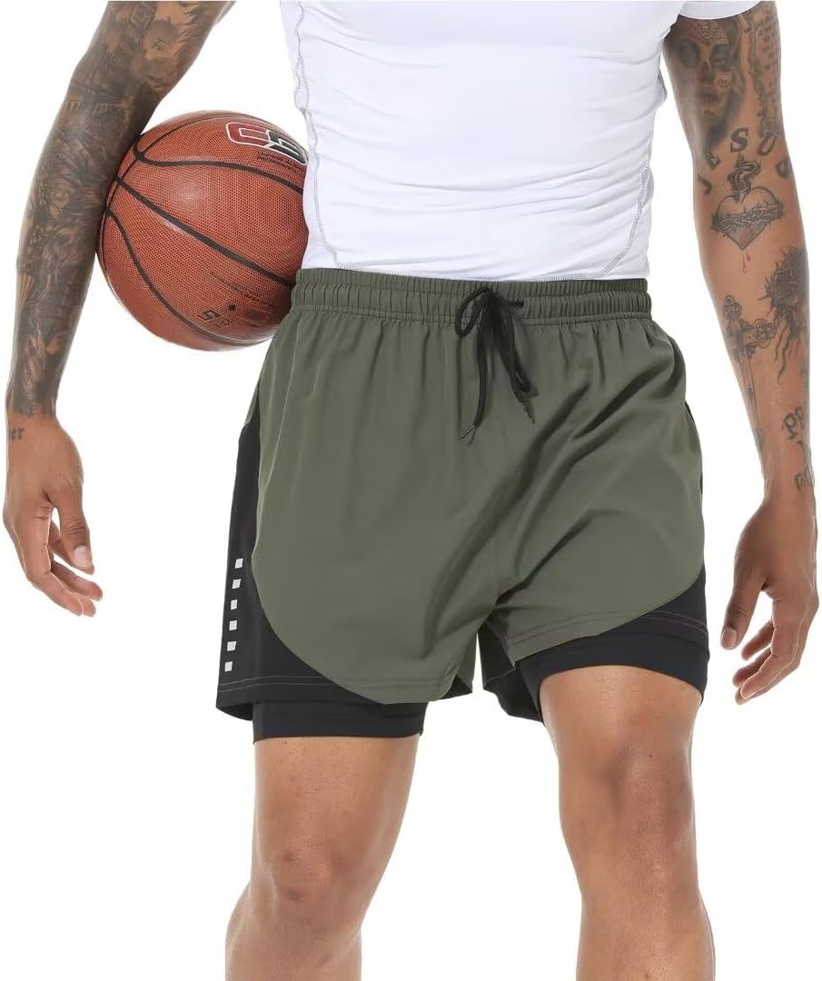 Pdbokew Men's 2 in 1 Running Shorts Lined Workout Shorts Basketball Shorts - Image 5