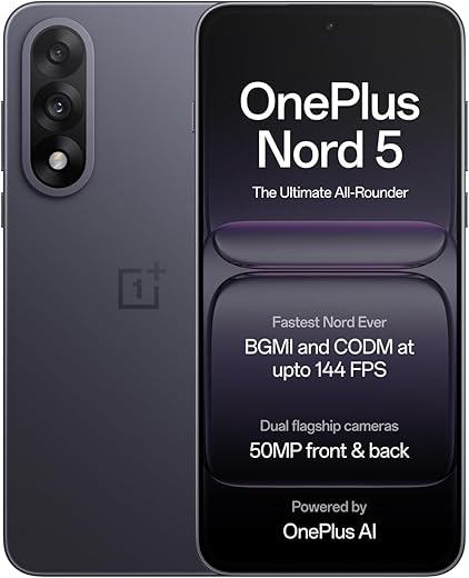 OnePlus Nord 5 | Snapdragon 8s Gen 3 | Stable 144FPS Gaming | Dual 50MP Flagship Camera | Powered by OnePlus AI | 256GB 8GB | Phantom Grey