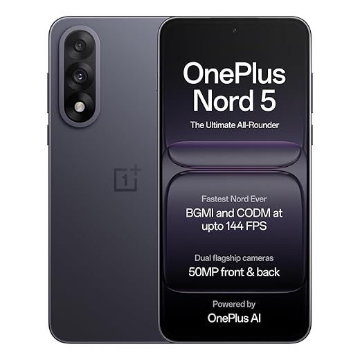 OnePlus Nord 5 | Snapdragon 8s Gen 3 | Stable 144FPS Gaming | Dual 50MP Flagship Camera | Powered by OnePlus AI | 8GB + 256GB | Phantom Grey