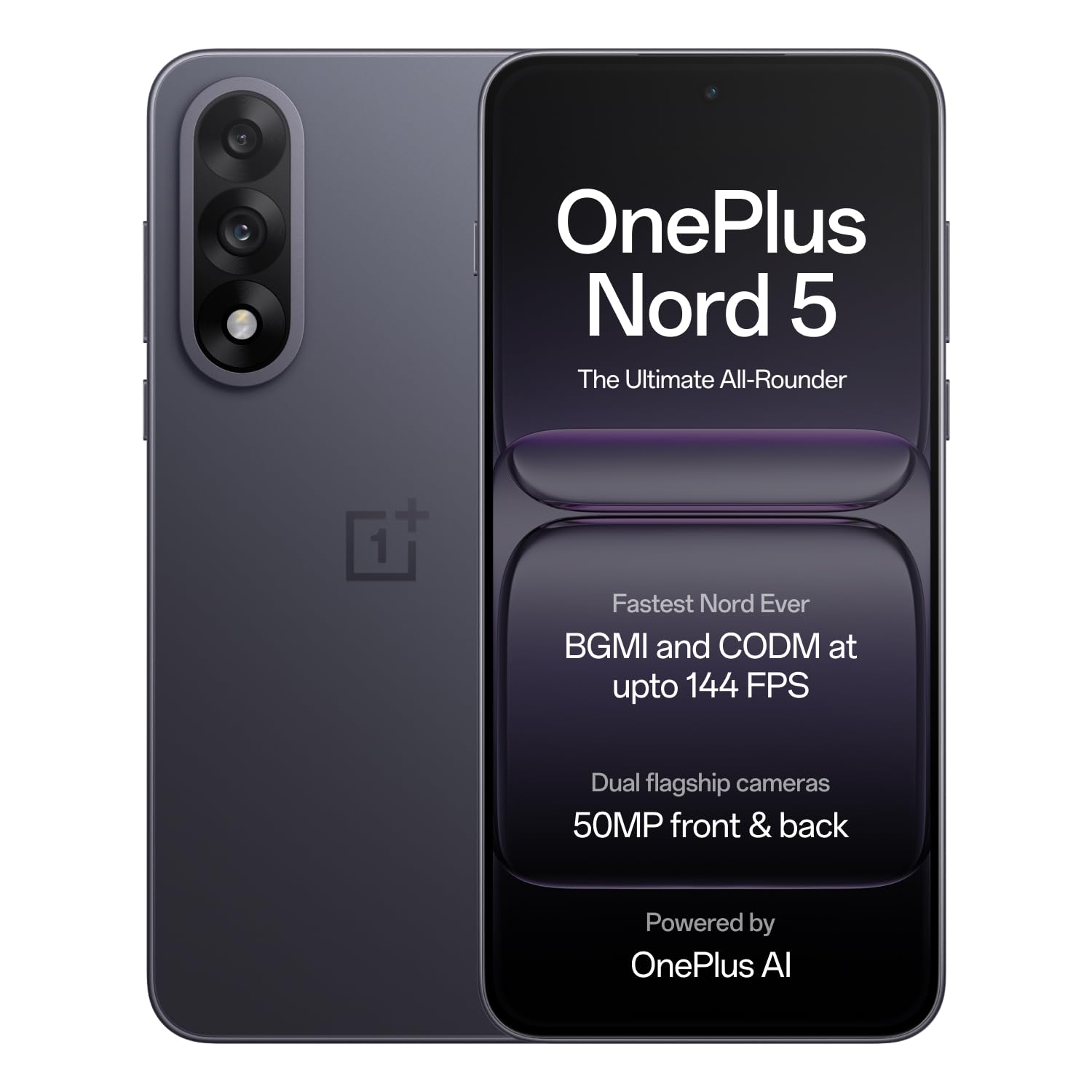 OnePlus Nord 5 | Snapdragon 8s Gen 3 | Stable 144FPS Gaming | Dual 50MP Flagship Camera | Powered by OnePlus AI | 8GB + 256GB | Phantom Grey